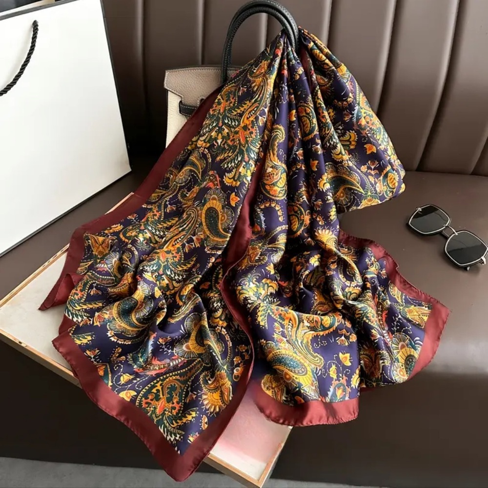NEW Elegant Paisley Scarf in Navy, Gold, and Burgundy